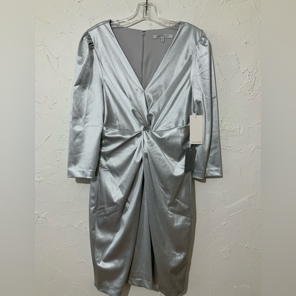 Julia Jordan Women’s Elegant Knotted Velour Sheath Silver Dress Sz 12/ Large - Picture 2 of 11